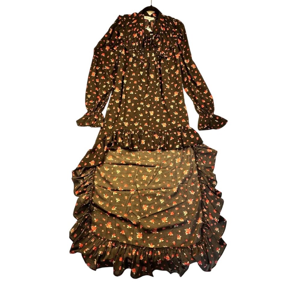 WeWoreWhat Black Floral High-Low Ruffle Maxi Dress Sz S Long Sleeves Whimsigoth - Picture 5 of 11